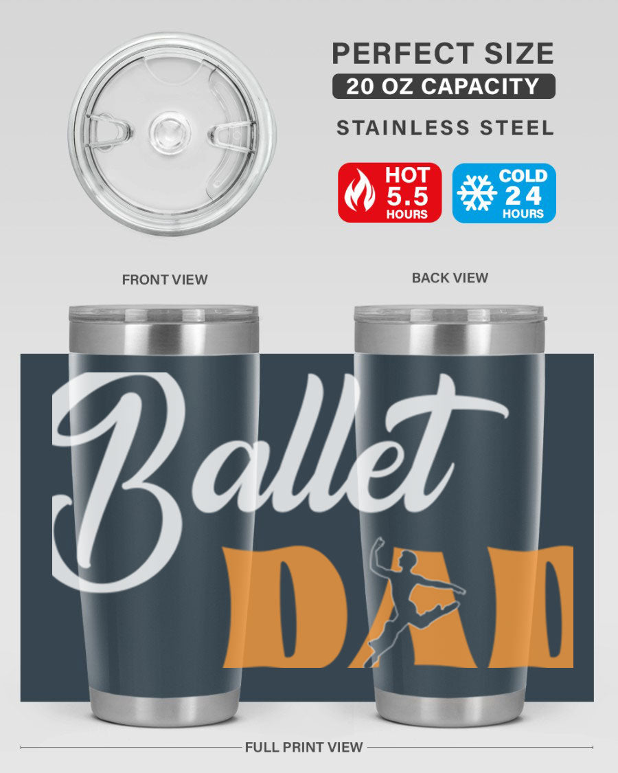 Fitted Dance Dad Ballet SVG Tumbler showcasing a stylish design with double wall vacuum stainless steel construction.