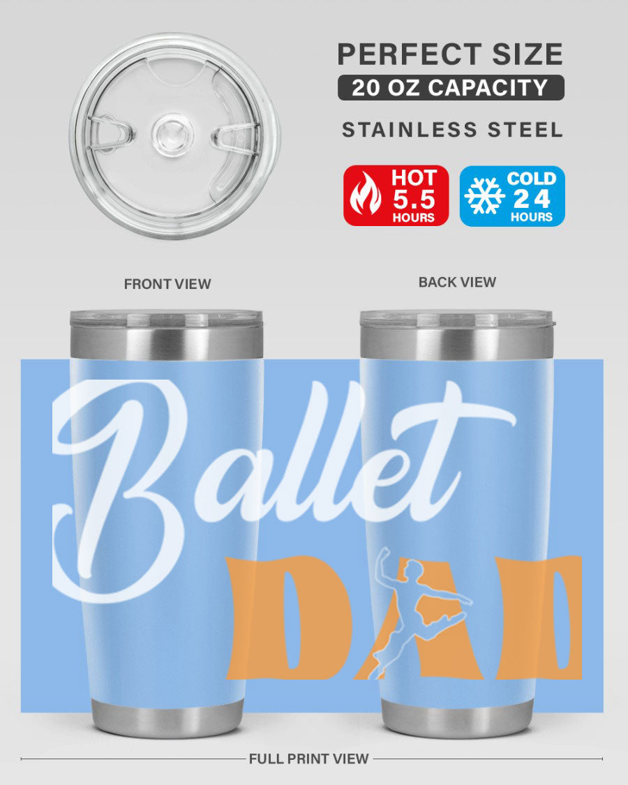Fitted Dance Dad Ballet SVG Tumbler showcasing a stylish design with double wall vacuum stainless steel construction.