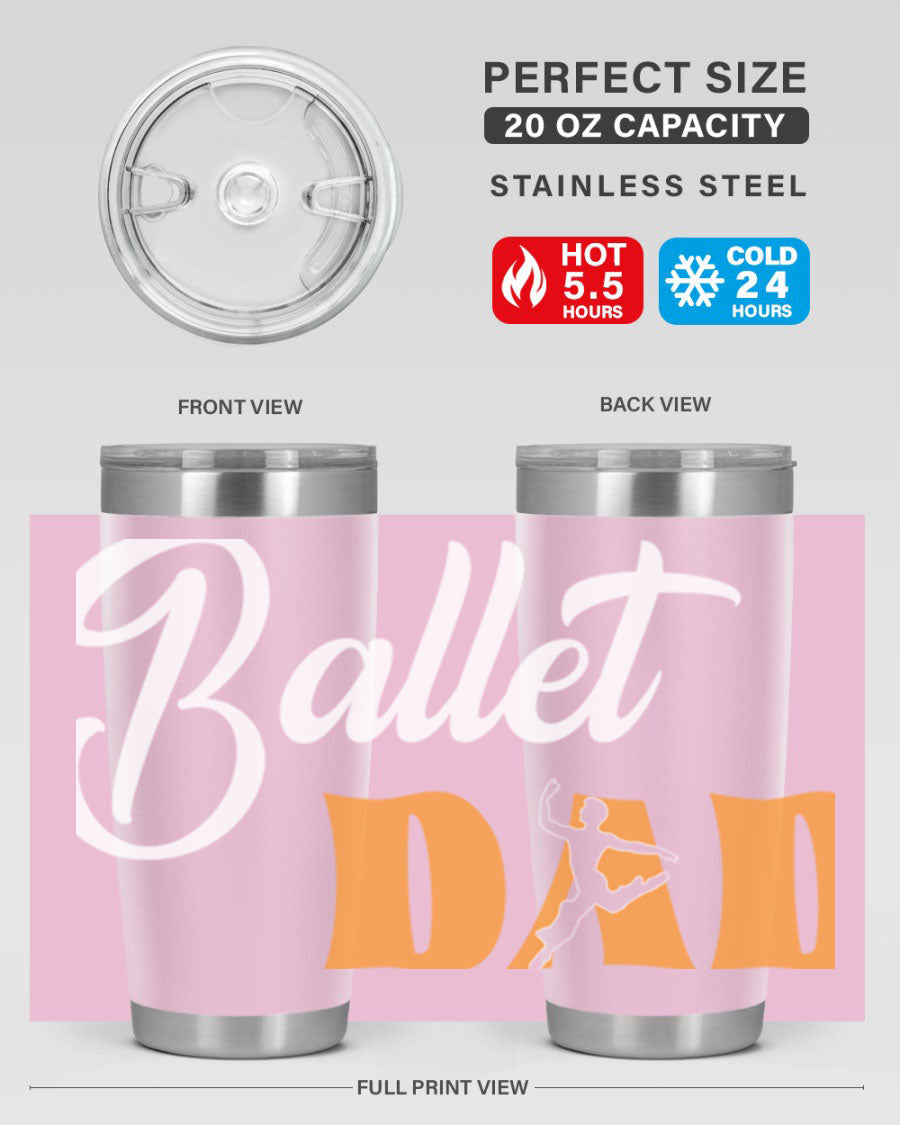 Fitted Dance Dad Ballet SVG Tumbler showcasing a stylish design with double wall vacuum stainless steel construction.