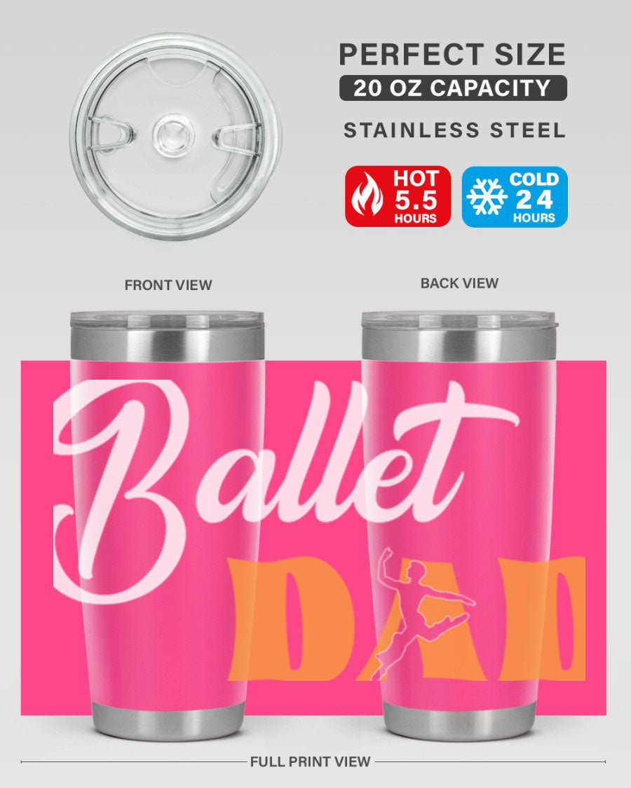 Fitted Dance Dad Ballet SVG Tumbler showcasing a stylish design with double wall vacuum stainless steel construction.