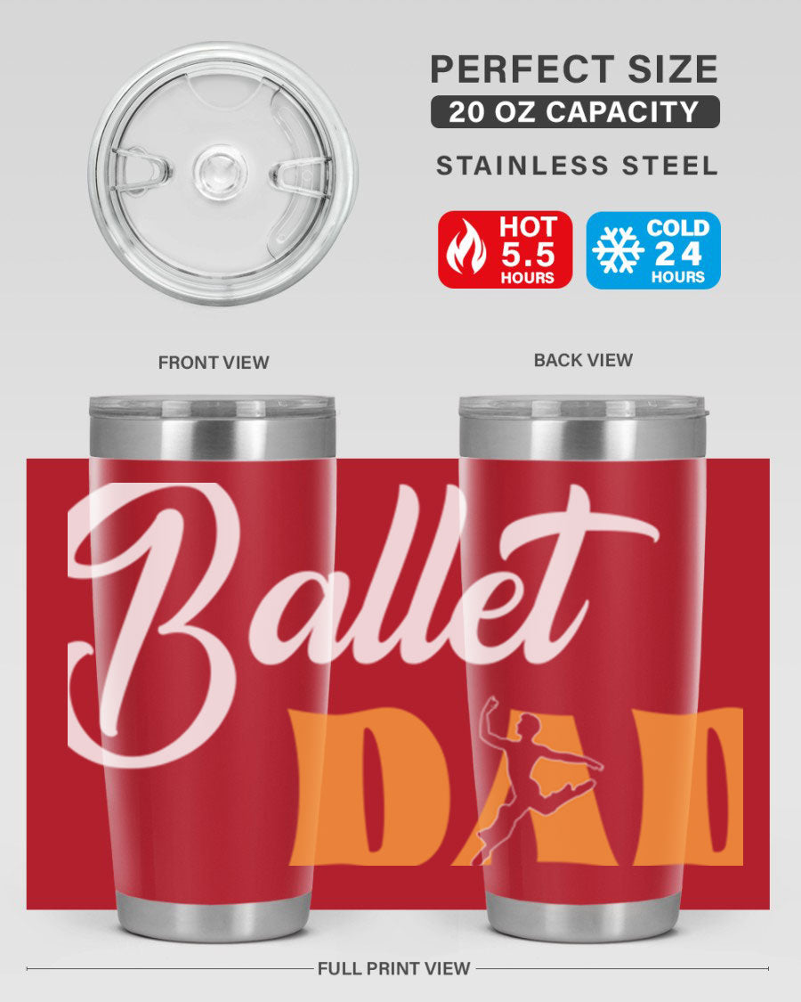 Fitted Dance Dad Ballet SVG Tumbler showcasing a stylish design with double wall vacuum stainless steel construction.