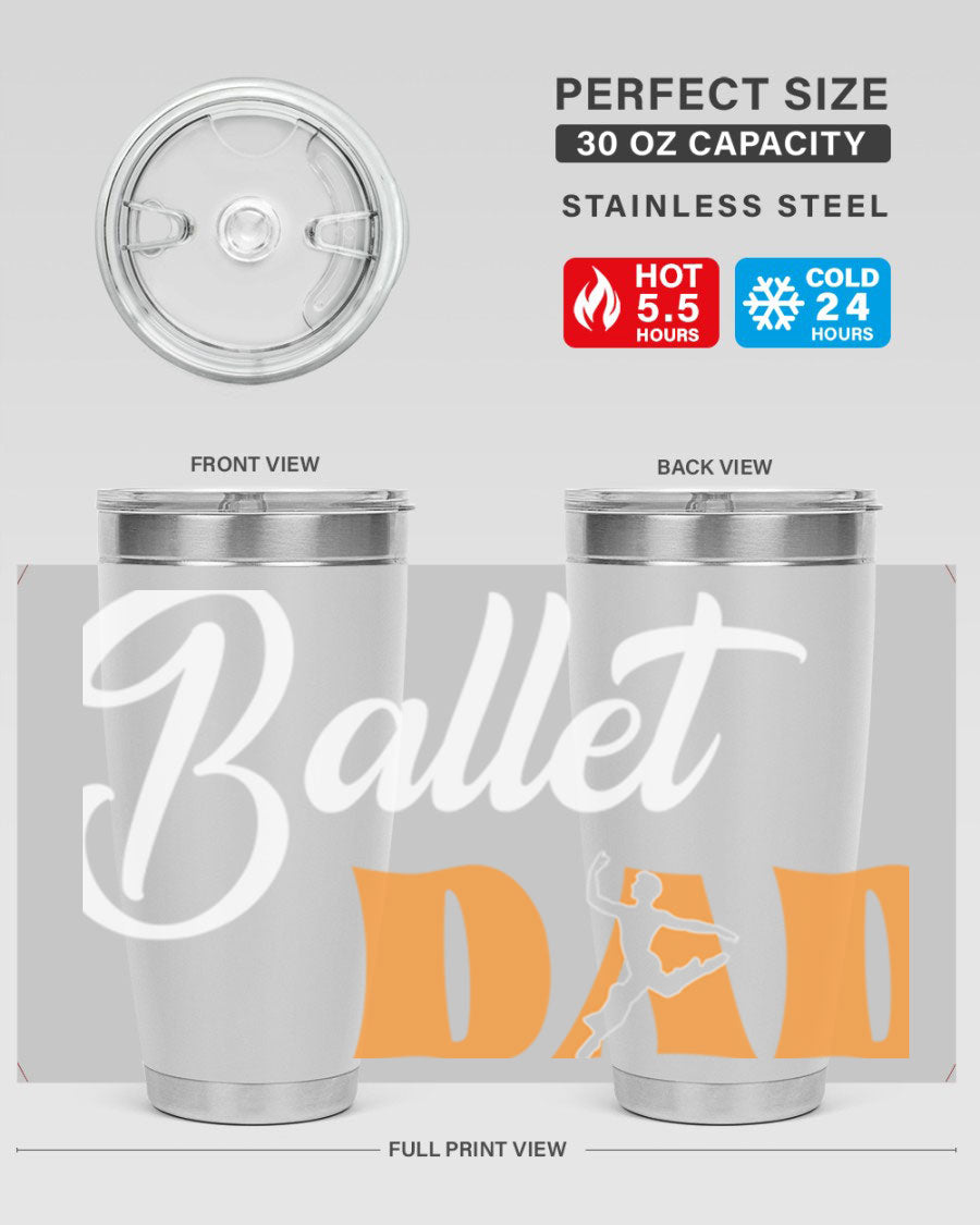 Fitted Dance Dad Ballet SVG Tumbler showcasing a stylish design with double wall vacuum stainless steel construction.