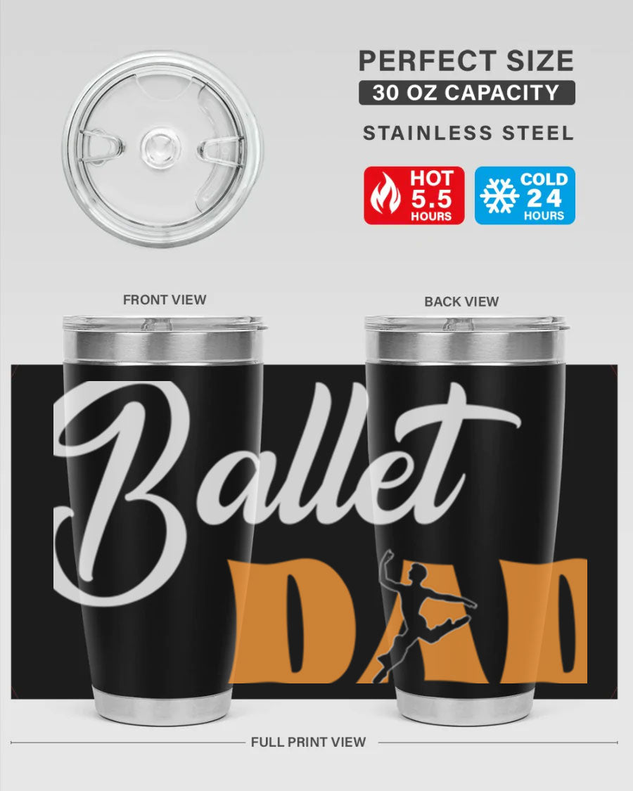 Fitted Dance Dad Ballet SVG Tumbler showcasing a stylish design with double wall vacuum stainless steel construction.