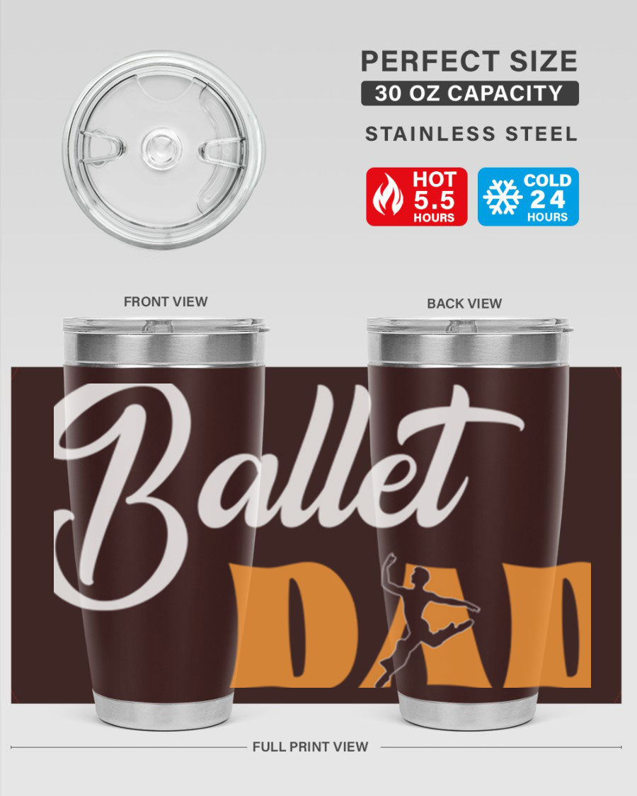 Fitted Dance Dad Ballet SVG Tumbler showcasing a stylish design with double wall vacuum stainless steel construction.