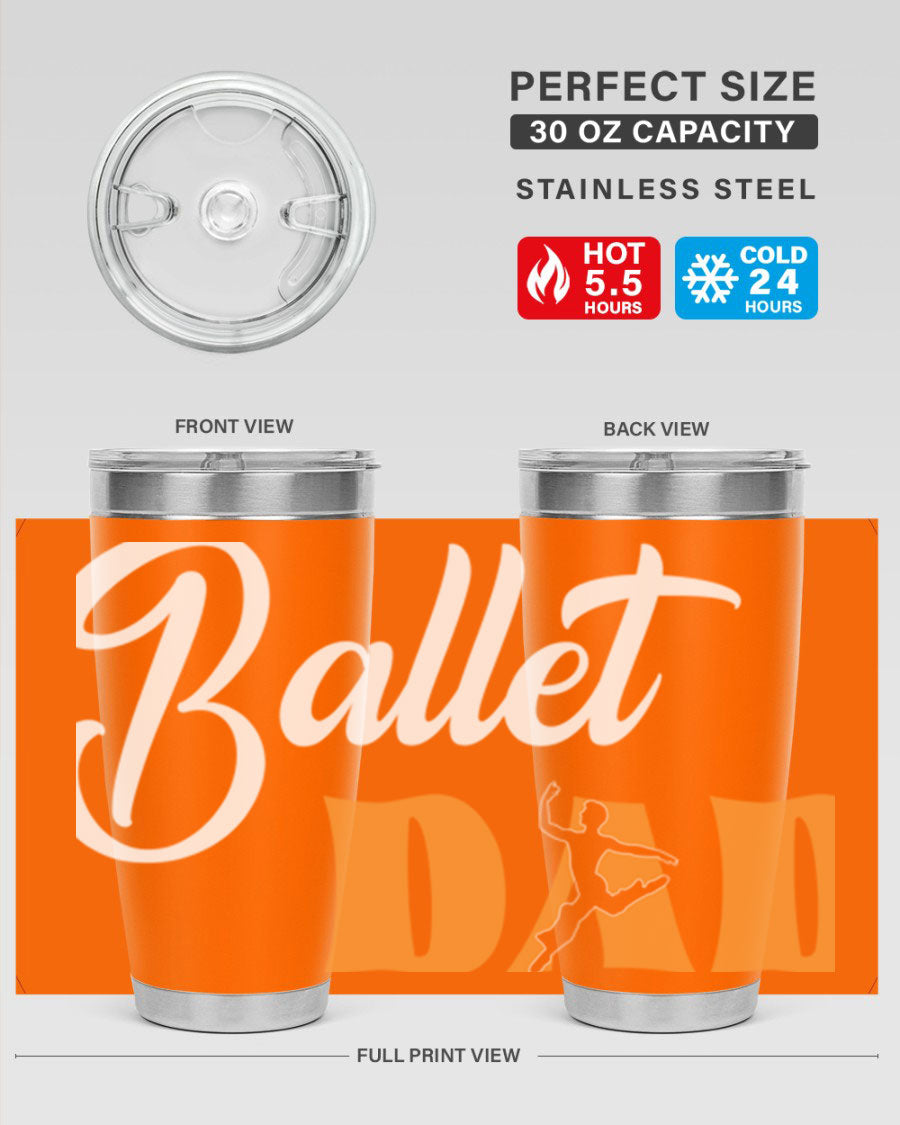 Fitted Dance Dad Ballet SVG Tumbler showcasing a stylish design with double wall vacuum stainless steel construction.