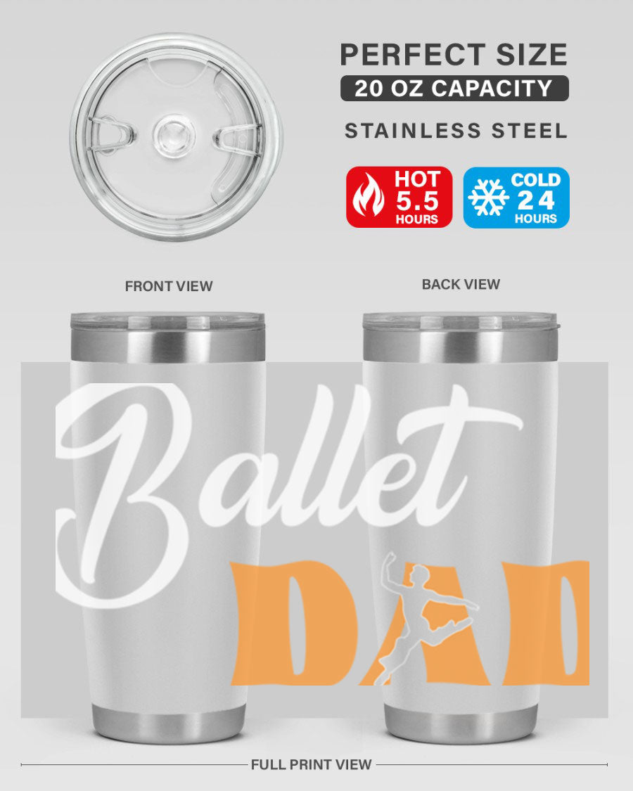 Fitted Dance Dad Ballet SVG Tumbler showcasing a stylish design with double wall vacuum stainless steel construction.