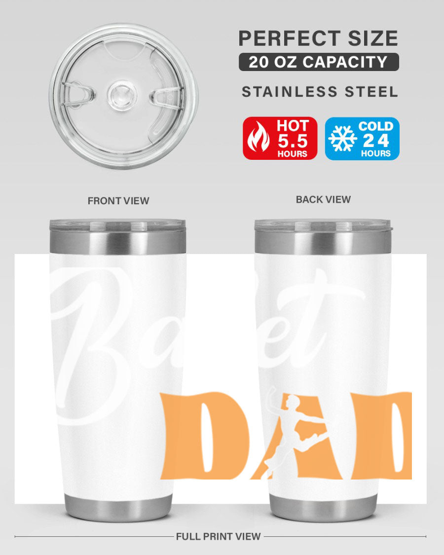 Fitted Dance Dad Ballet SVG Tumbler showcasing a stylish design with double wall vacuum stainless steel construction.