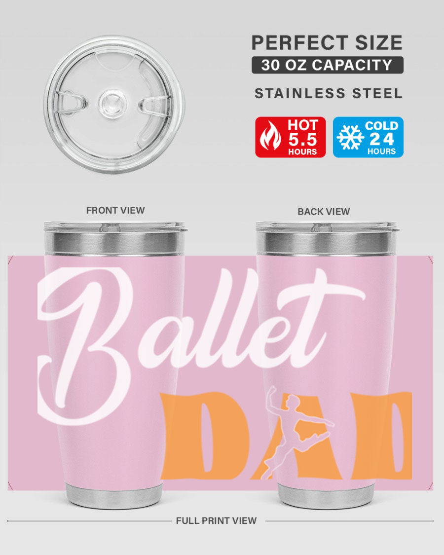 Fitted Dance Dad Ballet SVG Tumbler showcasing a stylish design with double wall vacuum stainless steel construction.