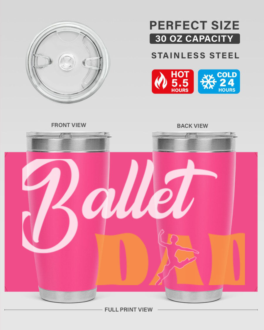 Fitted Dance Dad Ballet SVG Tumbler showcasing a stylish design with double wall vacuum stainless steel construction.