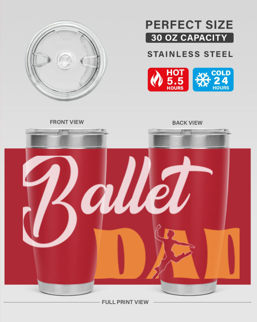 Fitted Dance Dad Ballet SVG Tumbler showcasing a stylish design with double wall vacuum stainless steel construction.