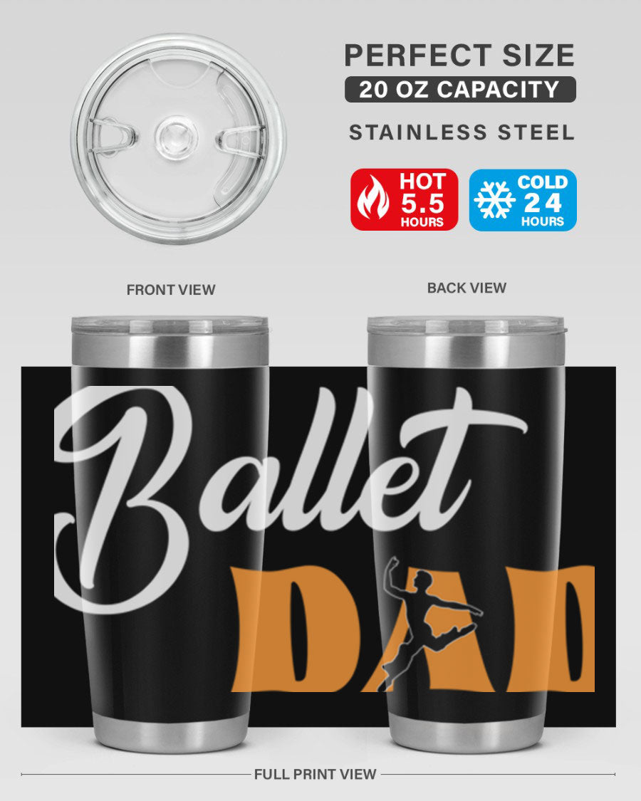 Fitted Dance Dad Ballet SVG Tumbler showcasing a stylish design with double wall vacuum stainless steel construction.