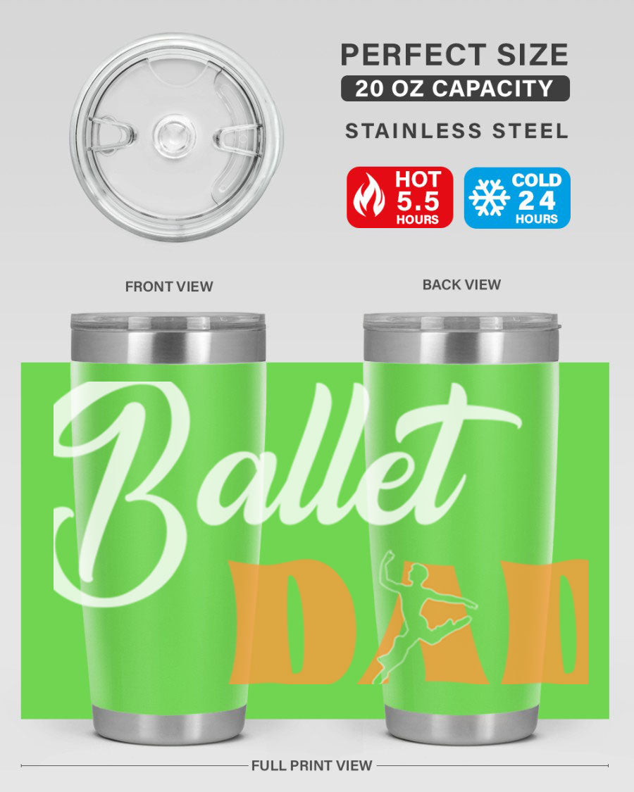 Fitted Dance Dad Ballet SVG Tumbler showcasing a stylish design with double wall vacuum stainless steel construction.