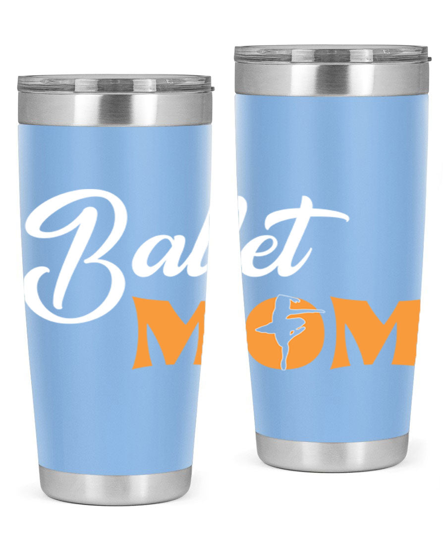 Fitted Dance Mom Ballet SVG Tumbler showcasing a stylish design with ballet graphics, made from stainless steel with a drink-thru lid.