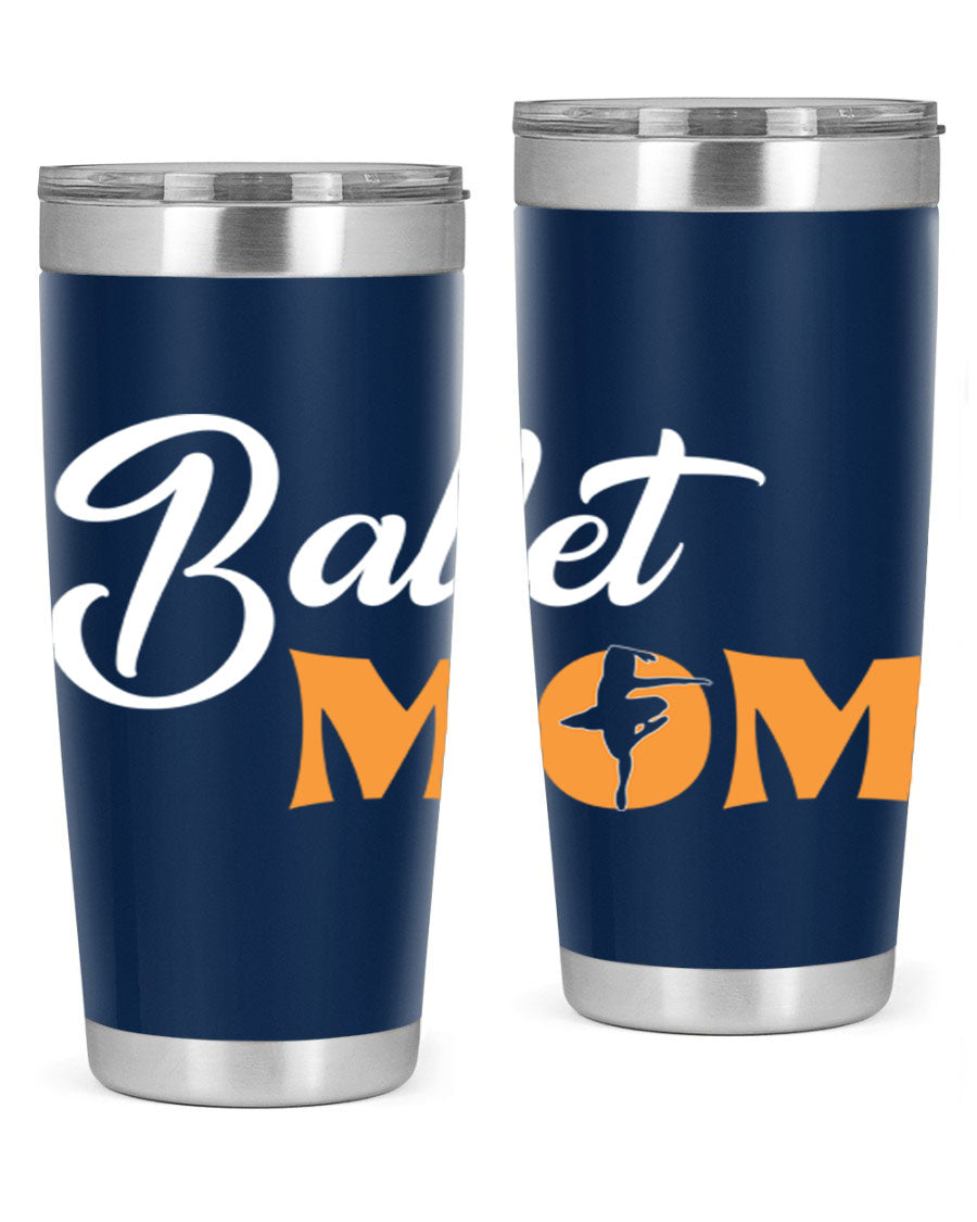 Fitted Dance Mom Ballet SVG Tumbler showcasing a stylish design with ballet graphics, made from stainless steel with a drink-thru lid.