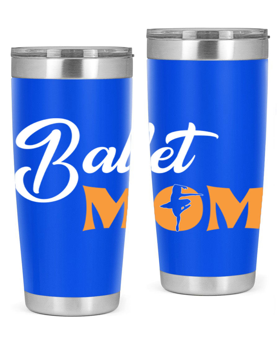 Fitted Dance Mom Ballet SVG Tumbler showcasing a stylish design with ballet graphics, made from stainless steel with a drink-thru lid.