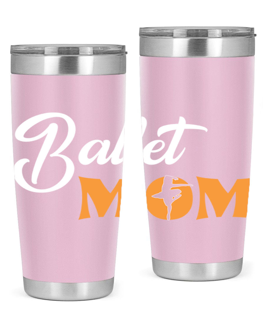 Fitted Dance Mom Ballet SVG Tumbler showcasing a stylish design with ballet graphics, made from stainless steel with a drink-thru lid.