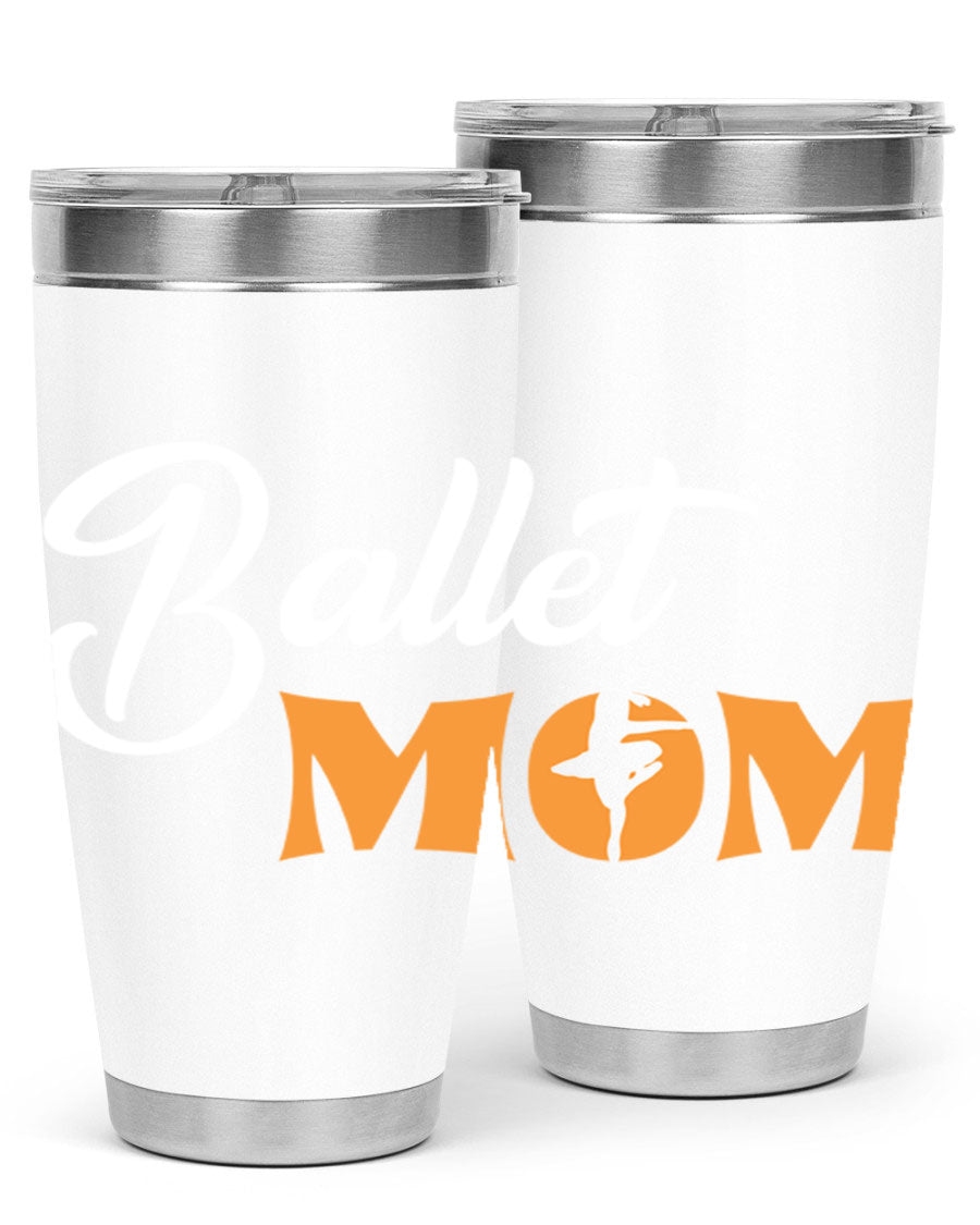 Fitted Dance Mom Ballet SVG Tumbler showcasing a stylish design with ballet graphics, made from stainless steel with a drink-thru lid.