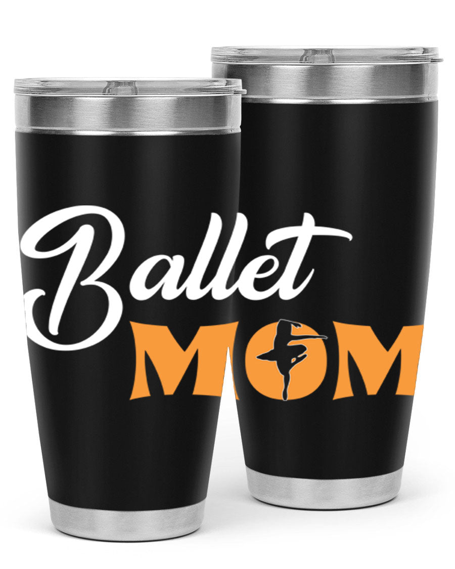 Fitted Dance Mom Ballet SVG Tumbler showcasing a stylish design with ballet graphics, made from stainless steel with a drink-thru lid.