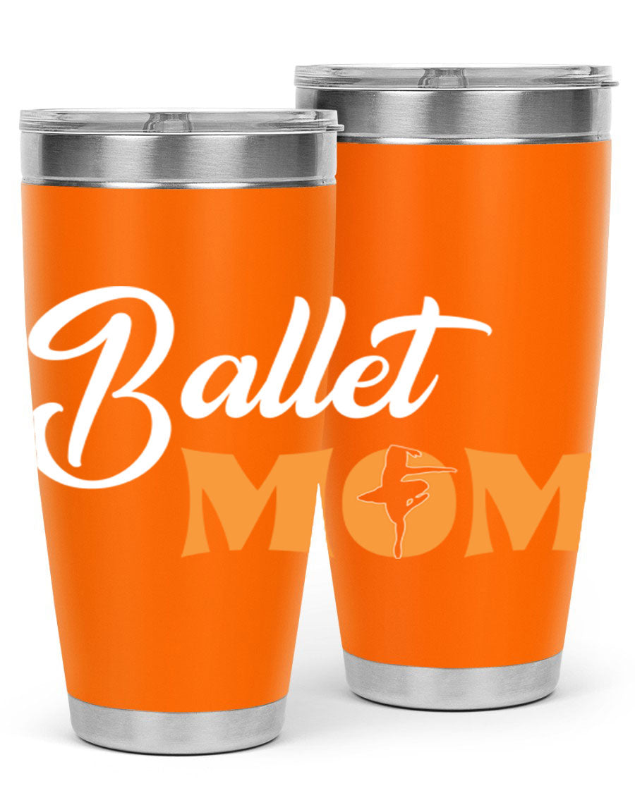 Fitted Dance Mom Ballet SVG Tumbler showcasing a stylish design with ballet graphics, made from stainless steel with a drink-thru lid.