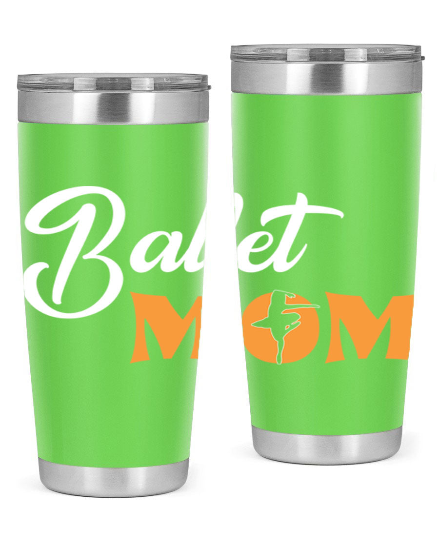 Fitted Dance Mom Ballet SVG Tumbler showcasing a stylish design with ballet graphics, made from stainless steel with a drink-thru lid.