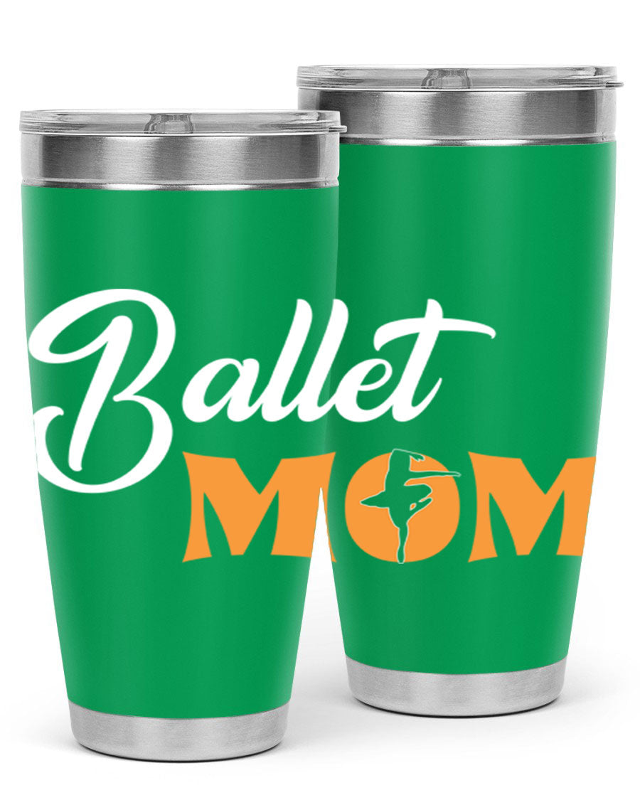 Fitted Dance Mom Ballet SVG Tumbler showcasing a stylish design with ballet graphics, made from stainless steel with a drink-thru lid.