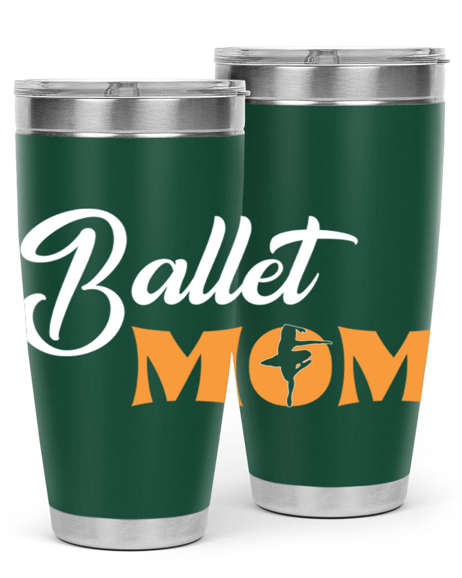 Fitted Dance Mom Ballet SVG Tumbler showcasing a stylish design with ballet graphics, made from stainless steel with a drink-thru lid.