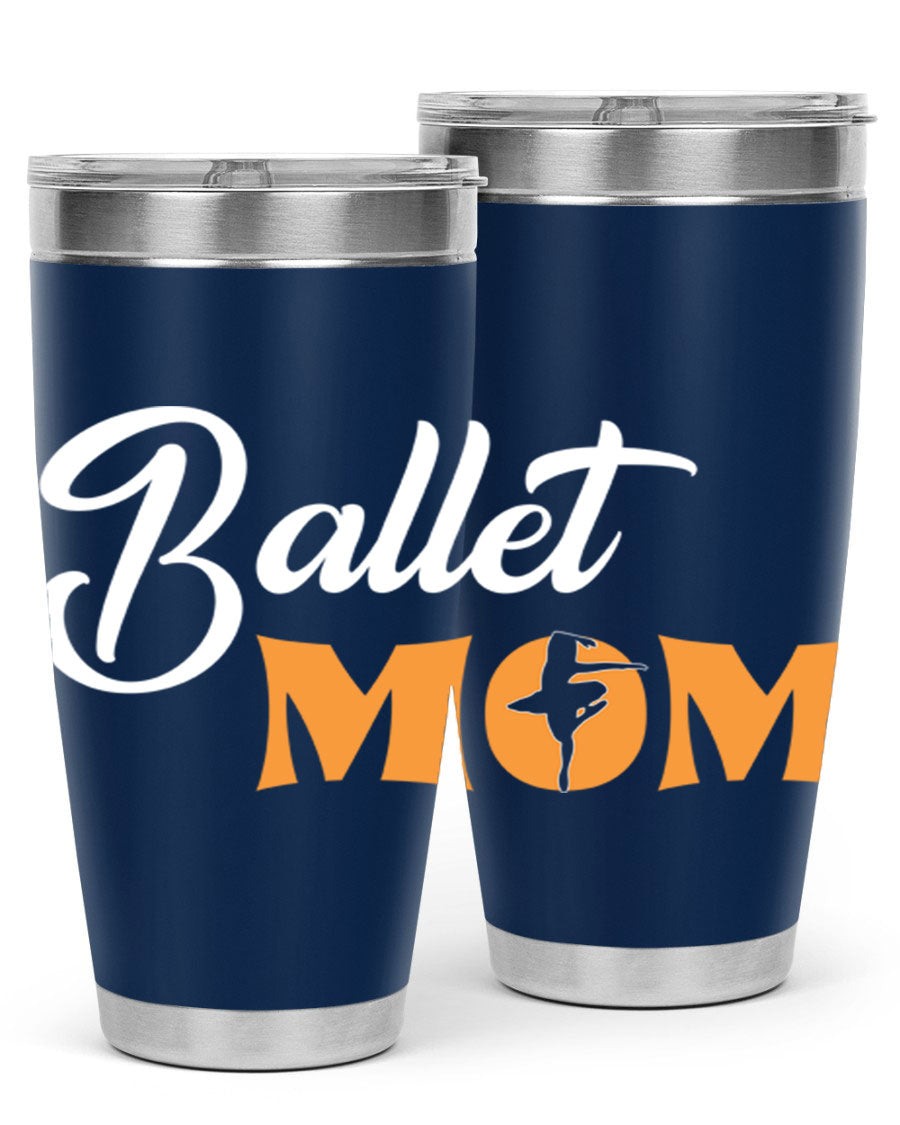 Fitted Dance Mom Ballet SVG Tumbler showcasing a stylish design with ballet graphics, made from stainless steel with a drink-thru lid.