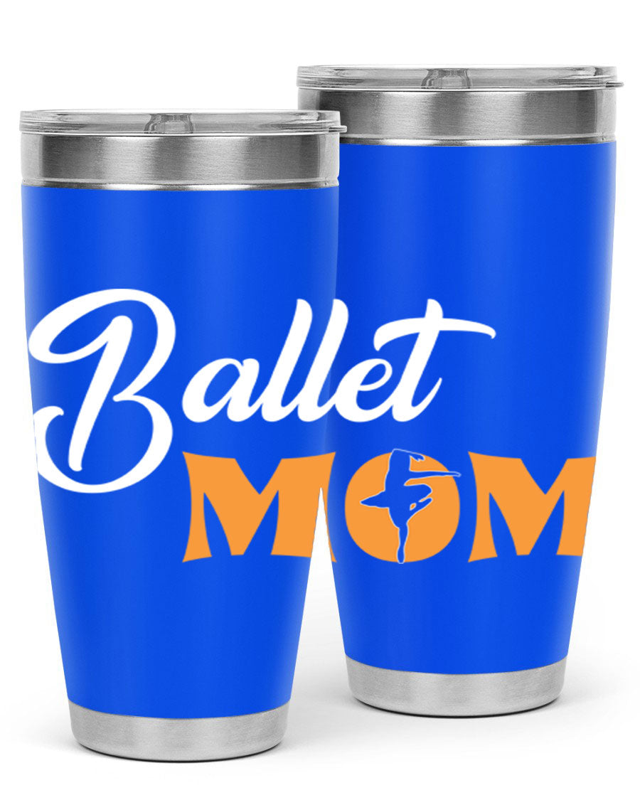 Fitted Dance Mom Ballet SVG Tumbler showcasing a stylish design with ballet graphics, made from stainless steel with a drink-thru lid.