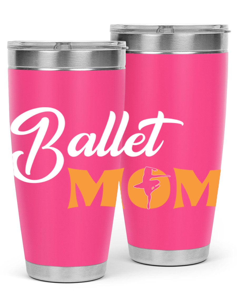 Fitted Dance Mom Ballet SVG Tumbler showcasing a stylish design with ballet graphics, made from stainless steel with a drink-thru lid.