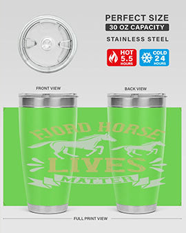 Fjord Horse Lives Matter Style 54# 20oz tumbler featuring a double wall vacuum design with a copper lining, ideal for hot and cold beverages.