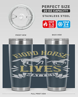 Fjord Horse Lives Matter Style 54# 20oz tumbler featuring a double wall vacuum design with a copper lining, ideal for hot and cold beverages.