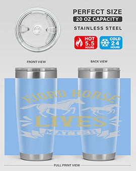 Fjord Horse Lives Matter Style 54# 20oz tumbler featuring a double wall vacuum design with a copper lining, ideal for hot and cold beverages.