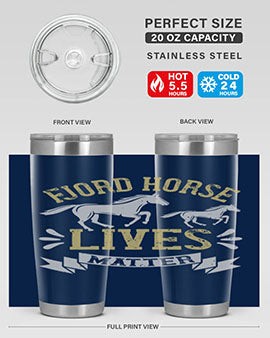 Fjord Horse Lives Matter Style 54# 20oz tumbler featuring a double wall vacuum design with a copper lining, ideal for hot and cold beverages.