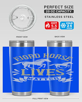 Fjord Horse Lives Matter Style 54# 20oz tumbler featuring a double wall vacuum design with a copper lining, ideal for hot and cold beverages.