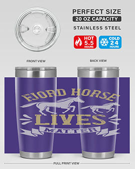 Fjord Horse Lives Matter Style 54# 20oz tumbler featuring a double wall vacuum design with a copper lining, ideal for hot and cold beverages.