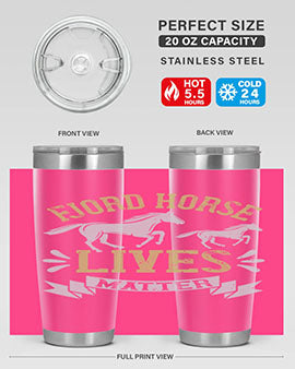 Fjord Horse Lives Matter Style 54# 20oz tumbler featuring a double wall vacuum design with a copper lining, ideal for hot and cold beverages.