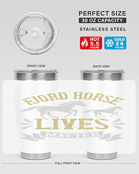 Fjord Horse Lives Matter Style 54# 20oz tumbler featuring a double wall vacuum design with a copper lining, ideal for hot and cold beverages.