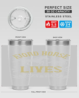 Fjord Horse Lives Matter Style 54# 20oz tumbler featuring a double wall vacuum design with a copper lining, ideal for hot and cold beverages.