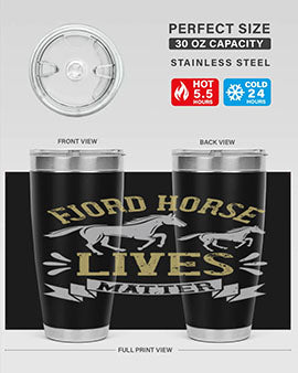 Fjord Horse Lives Matter Style 54# 20oz tumbler featuring a double wall vacuum design with a copper lining, ideal for hot and cold beverages.
