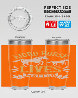 Fjord Horse Lives Matter Style 54# 20oz tumbler featuring a double wall vacuum design with a copper lining, ideal for hot and cold beverages.