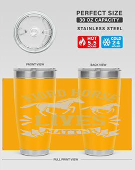 Fjord Horse Lives Matter Style 54# 20oz tumbler featuring a double wall vacuum design with a copper lining, ideal for hot and cold beverages.