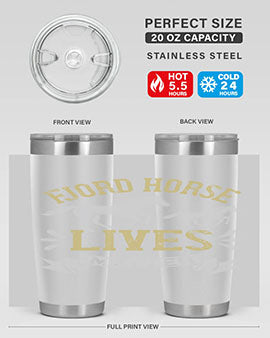 Fjord Horse Lives Matter Style 54# 20oz tumbler featuring a double wall vacuum design with a copper lining, ideal for hot and cold beverages.