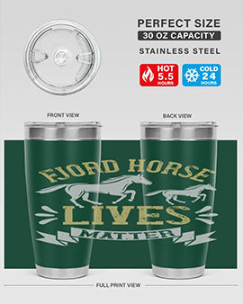 Fjord Horse Lives Matter Style 54# 20oz tumbler featuring a double wall vacuum design with a copper lining, ideal for hot and cold beverages.