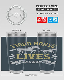 Fjord Horse Lives Matter Style 54# 20oz tumbler featuring a double wall vacuum design with a copper lining, ideal for hot and cold beverages.