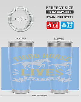Fjord Horse Lives Matter Style 54# 20oz tumbler featuring a double wall vacuum design with a copper lining, ideal for hot and cold beverages.