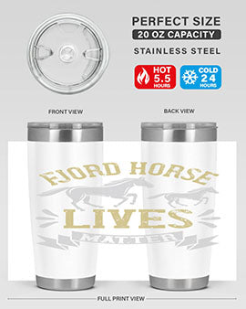 Fjord Horse Lives Matter Style 54# 20oz tumbler featuring a double wall vacuum design with a copper lining, ideal for hot and cold beverages.