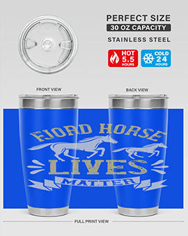 Fjord Horse Lives Matter Style 54# 20oz tumbler featuring a double wall vacuum design with a copper lining, ideal for hot and cold beverages.