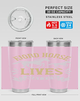 Fjord Horse Lives Matter Style 54# 20oz tumbler featuring a double wall vacuum design with a copper lining, ideal for hot and cold beverages.