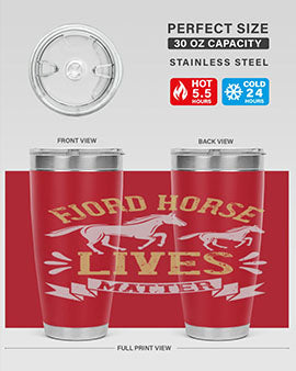 Fjord Horse Lives Matter Style 54# 20oz tumbler featuring a double wall vacuum design with a copper lining, ideal for hot and cold beverages.