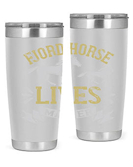 Fjord Horse Lives Matter Style 54# 20oz tumbler featuring a double wall vacuum design with a copper lining, ideal for hot and cold beverages.